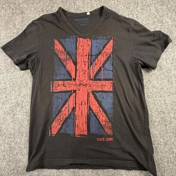 Guess Mens Black Graphic V-Neck T-Shirt XL #1046 - Picture 1 of 7